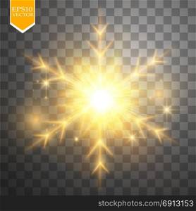 Shine gold snowflake with glitter isolated on transparent background. Christmas decoration with shining sparkling light effect. Vector. Shine gold snowflake with glitter isolated on transparent background. Christmas decoration with shining sparkling light effect. Vector eps 10