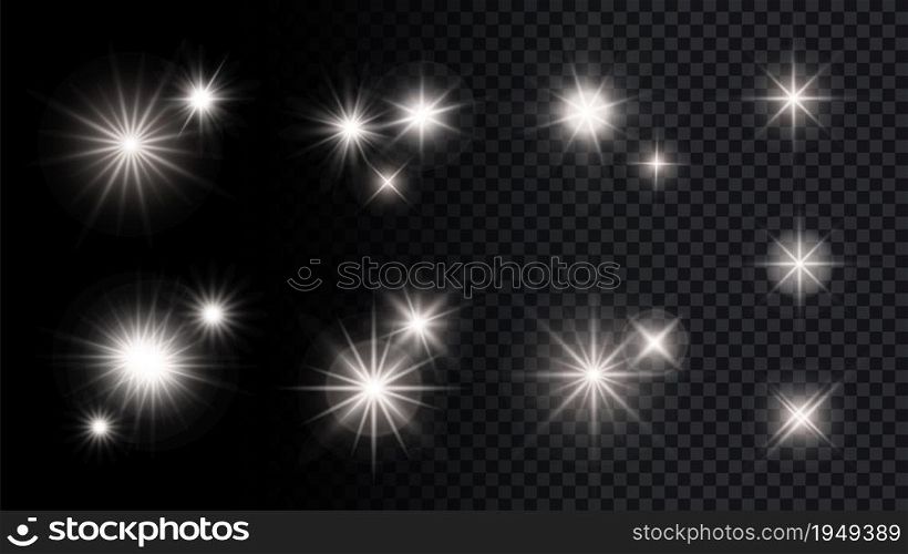 Shine silver stars. Isolated lights, festival party anniversary vector decorative elements collection. Illustration sparkl party, twinkle star glare, glowing bright. Shine silver stars. Isolated lights, festival party anniversary vector decorative elements collection