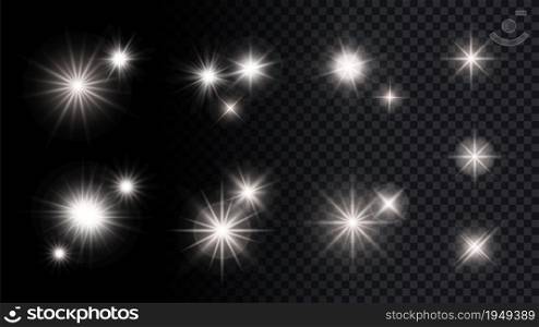 Shine silver stars. Isolated lights, festival party anniversary vector decorative elements collection. Illustration sparkl party, twinkle star glare, glowing bright. Shine silver stars. Isolated lights, festival party anniversary vector decorative elements collection