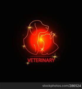 Shine veterinary logo design with cat and dog. Badge veterinary clinic. Vector illustration. Shine veterinary logo design with cat and dog