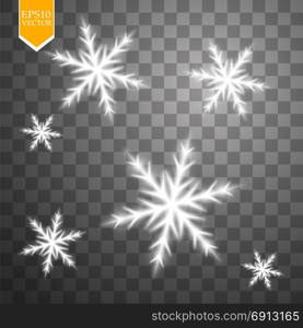 Shine white snowflake with glitter isolated on transparent background. Christmas decoration with shining sparkling light effect. Vector. Shine white snowflake with glitter isolated on transparent background. Christmas decoration with shining sparkling light effect. Vector eps 10