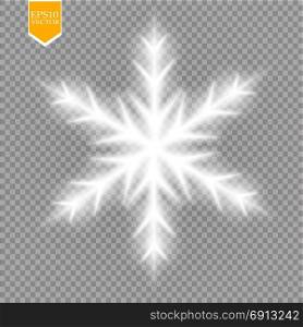 Shine white snowflake with glitter isolated on transparent background. Christmas decoration with shining sparkling light effect. Vector. Shine white snowflake with glitter isolated on transparent background. Christmas decoration with shining sparkling light effect. Vector eps 10
