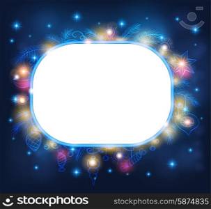 Shining Christmas background with decorations and fir branches