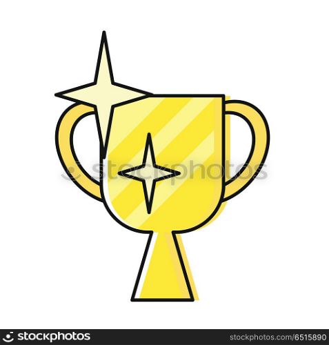 Shining cup vector illustration in flat style. Goblet picture for winner, success, victory, reward conceptual banners, web, app, icons, infographics, logotype design. Isolated on white background . Shining Cup Vector Illustration in Flat Design. . Shining Cup Vector Illustration in Flat Design.