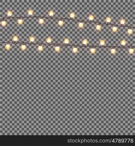 Shining Garland with Light Bulb on Transparent Background. Christmas, Winter and New Year Background. Realistic Vector illustration for Your Design EPS10