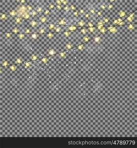 Shining Garland with Light Bulb on Transparent Background. Christmas, Winter and New Year Background. Realistic Vector illustration for Your Design EPS10