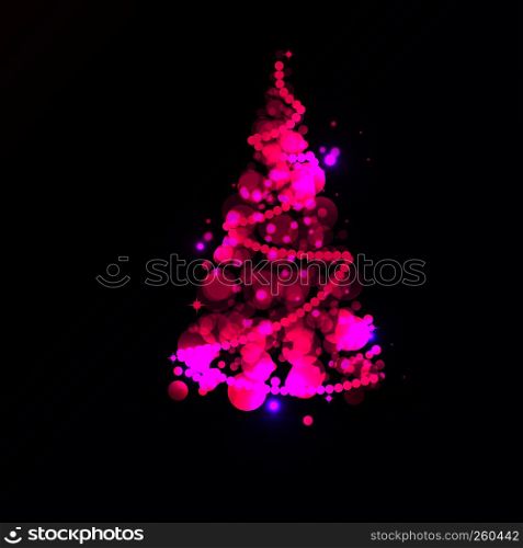 Shining Pink Christmas Tree on Blue Background with Light Effects. Vector illustration for New year holiday card, poster, banner. Shining Pink Christmas Tree on Blue Background with Light Effects. Vector illustration