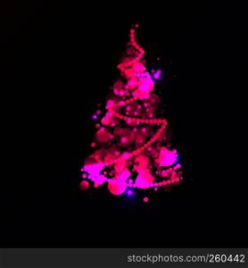 Shining Pink Christmas Tree on Blue Background with Light Effects. Vector illustration for New year holiday card, poster, banner. Shining Pink Christmas Tree on Blue Background with Light Effects. Vector illustration