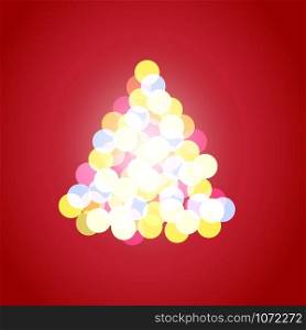 Shining red Christmas tree. Vector illustration greeting