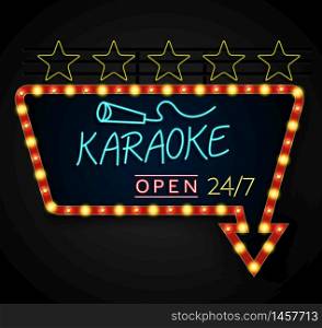 Shining retro light banner karaoke on a black background.vector