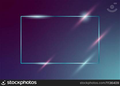 Shining vector neon frame on dark blue background