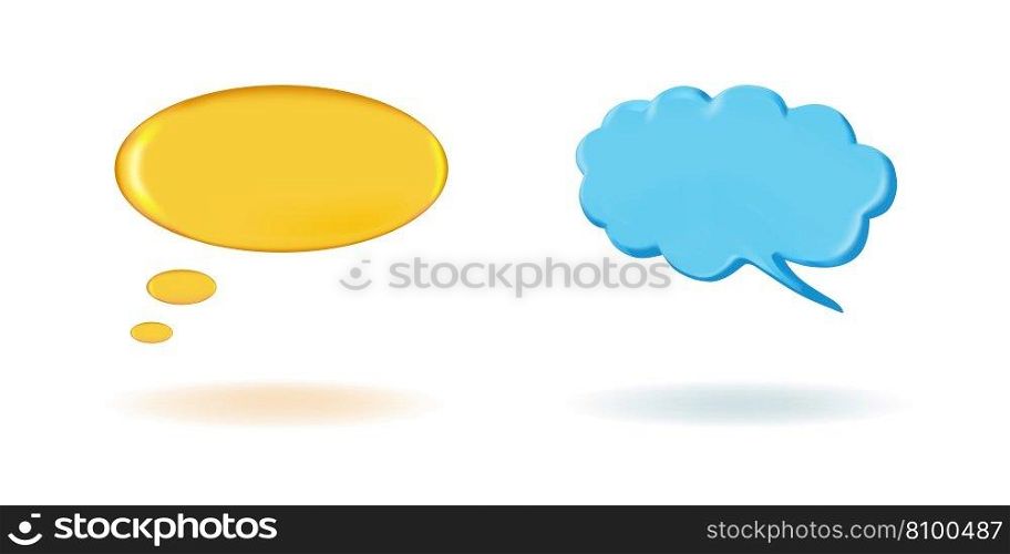 Shiny 3D render retro speech bubble in trendy groovy colors, oval and cloud shape, shadow below. Word, thought, emotion, conversation balloon for comics, comments, stickers, articles, websites, etc.. 3D render retro oval speech bubble, talk cloud