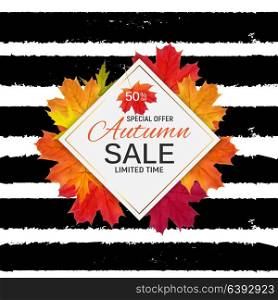 Shiny Autumn Leaves Sale Banner. Business Discount Card. Vector Illustration EPS10. y2017-09-05-09