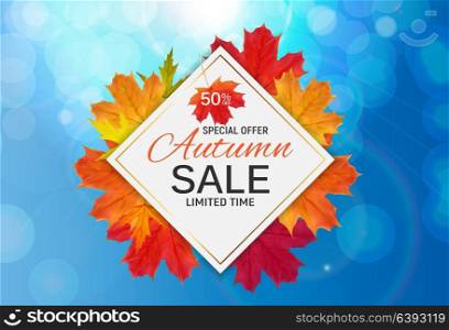 Shiny Autumn Leaves Sale Banner. Business Discount Card. Vector Illustration EPS10. y2017-09-05-10
