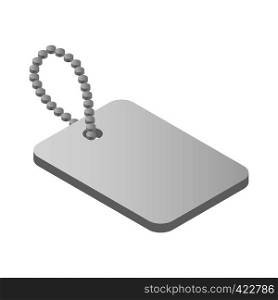 Shiny blank metallic identification plate isometri 3d icon Military tag isolated on white. Metallic identification plate isometric 3d icon