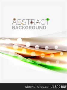 Shiny bright color lines with light effects and circles, wave abstract background