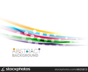 Shiny bright color lines with light effects and circles, wave abstract background