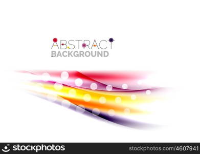 Shiny bright color lines with light effects and circles, wave abstract background