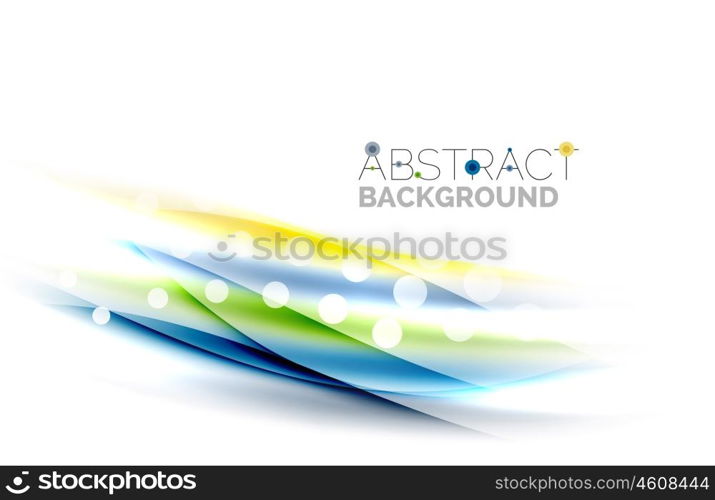 Shiny bright color lines with light effects and circles, wave abstract background