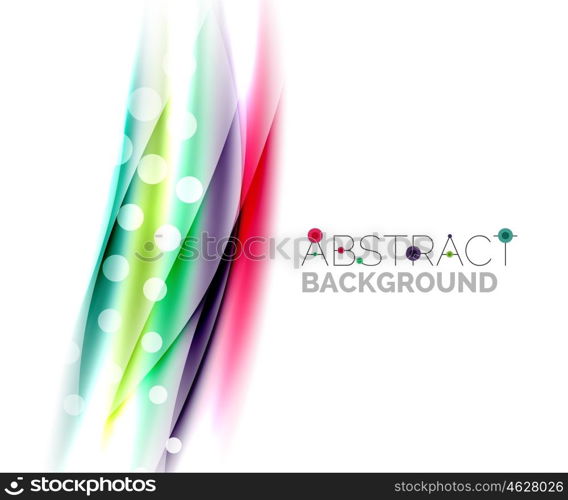 Shiny bright color lines with light effects and circles, wave abstract background