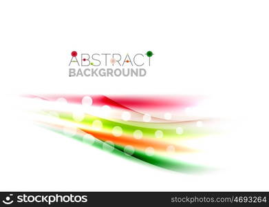 Shiny bright color lines with light effects and circles, wave abstract background