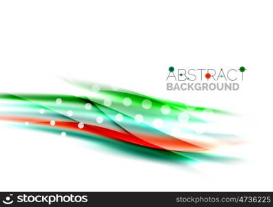 Shiny bright color lines with light effects and circles, wave abstract background