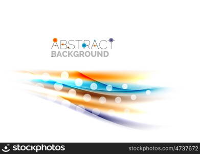 Shiny bright color lines with light effects and circles, wave abstract background