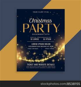 shiny christmas golden sparkles party flyer design template