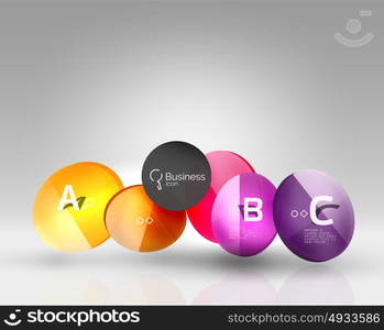 Shiny circles with text in 3d space. Shiny circles with text in 3d space, vector abstract background