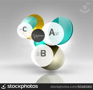 Shiny circles with text in 3d space. Shiny circles with text in 3d space, vector abstract background