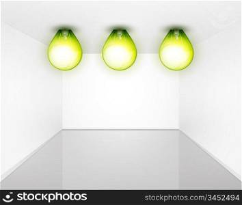 Shiny empty interioir with light bulb