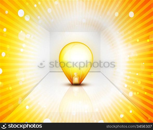 Shiny empty interioir with light bulb
