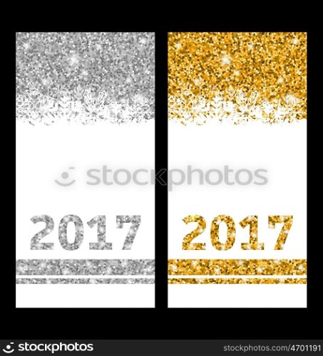 Shiny Festive Cards with Snowflakes and Sparkles. Illustration Shiny Festive Cards with Snowflakes and Sparkles for Happy New Year 2017 - Vector