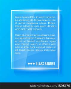 Shiny glass banner with reflections isolated on gray background, vector realistic illustration. Glass banner vector