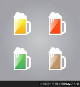 Shiny glasses of beer on a gray background. . Shiny glasses of beer on a gray background. Vector illustration .