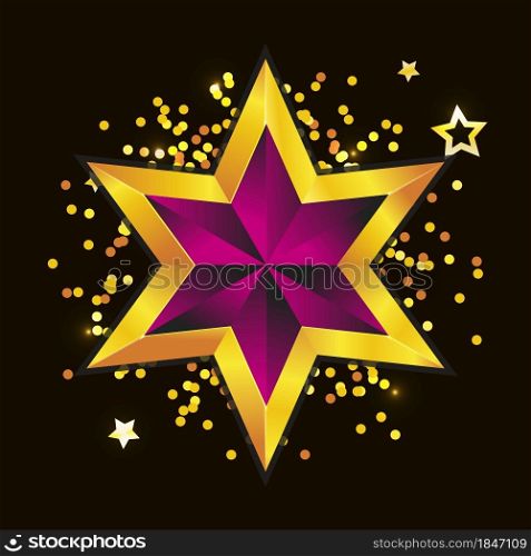 Shiny Gold Star. Form of first. Illustration for design on white. Shiny Gold Star. Christmas Illustration for design on white background