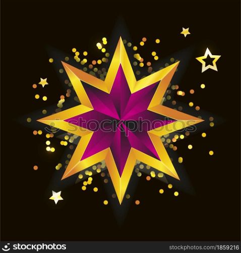 Shiny Gold Star. Form of first. Illustration for design on white. Shiny Gold Star. Christmas Illustration for design on white background
