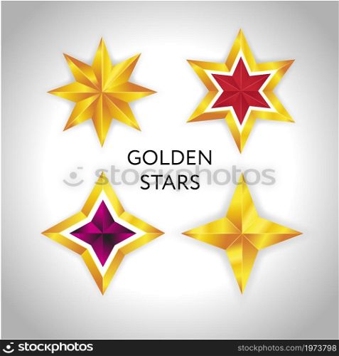 Shiny Gold Star. Form of first. Illustration for design on white. Shiny Gold Star set. Christmas Illustration for design on white background