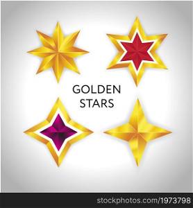 Shiny Gold Star. Form of first. Illustration for design on white. Shiny Gold Star set. Christmas Illustration for design on white background