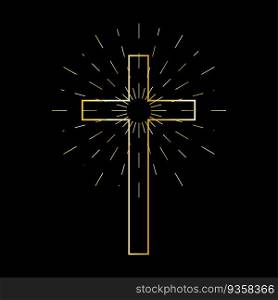 Shiny golden Cross symbol of christianity. black background. Cross of light. Symbol of hope and faith. Gold religious sign. Vector illustration. stock image. EPS 10.. Shiny golden Cross symbol of christianity. black background. Cross of light. Symbol of hope and faith. Gold religious sign. Vector illustration. stock image.