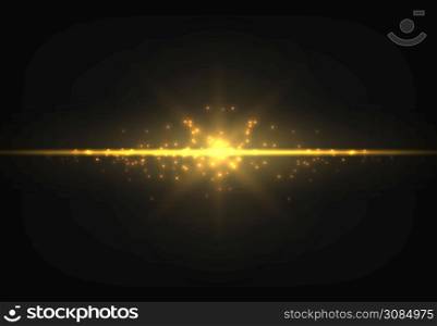 Shiny golden neon line. Magic gold glowing light effect. Luminous trail. Vector yellow shimmer ray on black background. Shiny golden neon line. Magic gold glowing light effect. Luminous trail. Vector yellow shimmer ray