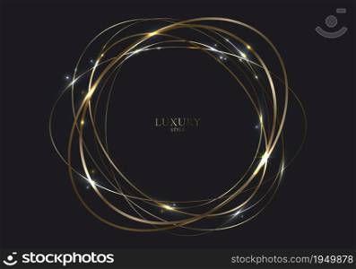 Shiny golden rings with lighting effect on black background. Vector graphic illustration