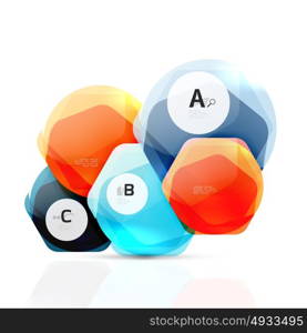 Shiny hexagons with infographics options. Shiny hexagons with infographics options isolated on white. Abstract geometrical banner