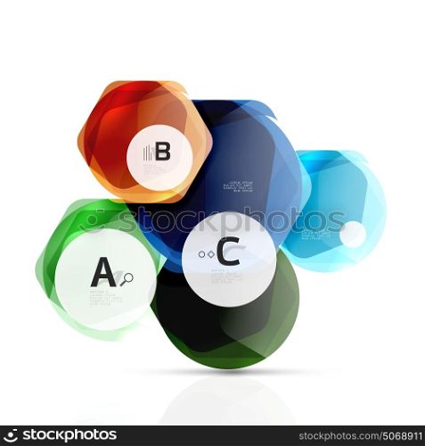 Shiny hexagons with infographics options. Shiny hexagons with infographics options isolated on white. Abstract geometrical banner