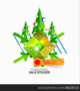 Shiny holiday New Year and Christmas sale banners, vector promotional and info templates