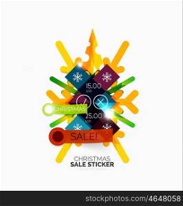 Shiny holiday New Year and Christmas sale banners, vector promotional and info templates