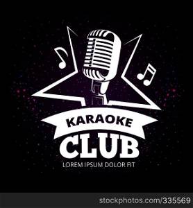 Shiny karaoke club vector label design. Karaoke music club label illustration. Shiny karaoke club vector label design