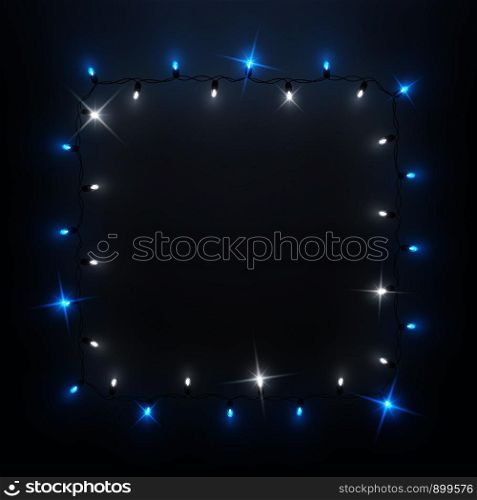 Shiny led lights garland frame, background design, Christmas, New Year, vector illustration