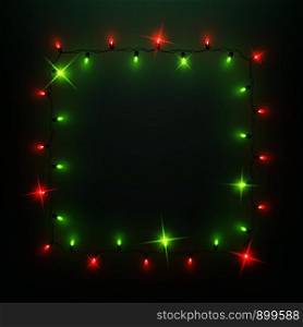 Shiny led lights garland frame, background design, Christmas, New Year, vector illustration