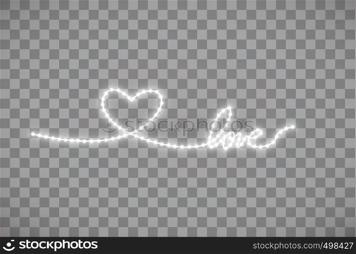 Shiny LED strip in the shape of a heart on a transparent background.. Shiny LED strip in the shape of a heart on a transparent background